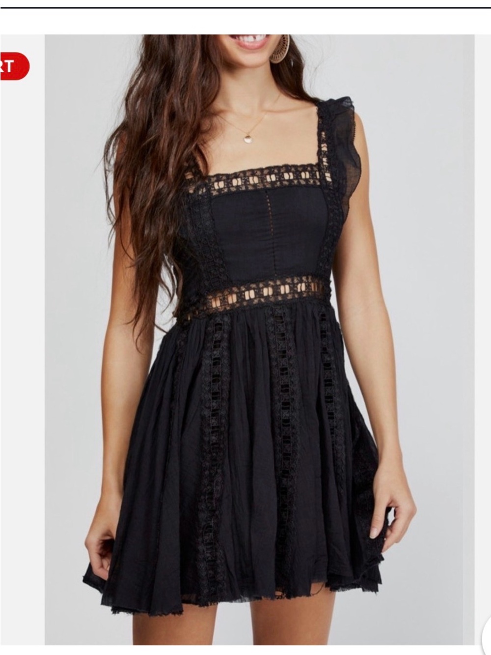 FP One Free People Verona Lace Trim Mini Dress in BlackSize